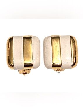 Vintage White Gold Square Clip On Earrings
